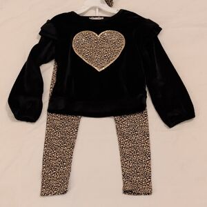 Black Velvet Top and Leopard Print Leggings Set
